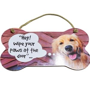 Golden Retriever Dog Wall Decor Sign Hey Wipe Your Paws at the Door 10"x5" NWOT